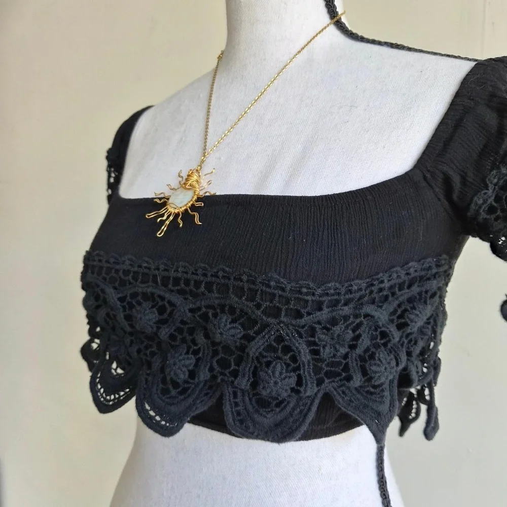Cotton Candy Crochet Lace Crop Top Women Small Dark Coquette Whimsigoth Festival